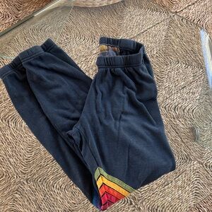 Aviator Nation Navy Sweatpants with Rainbow Chevron XS